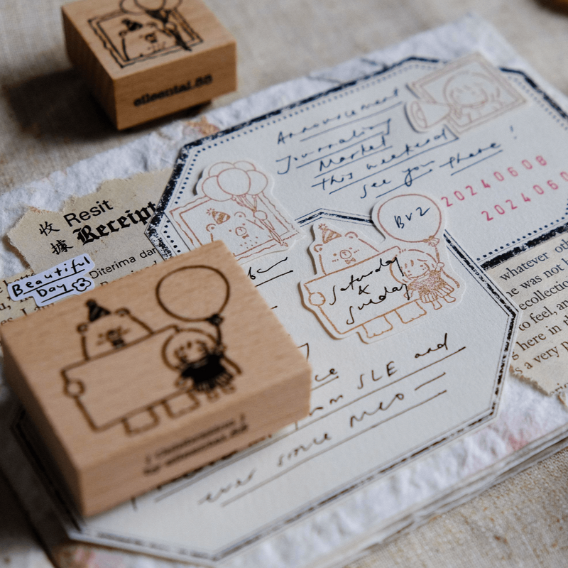 Celebration Rubber Stamp: Bear & Girl