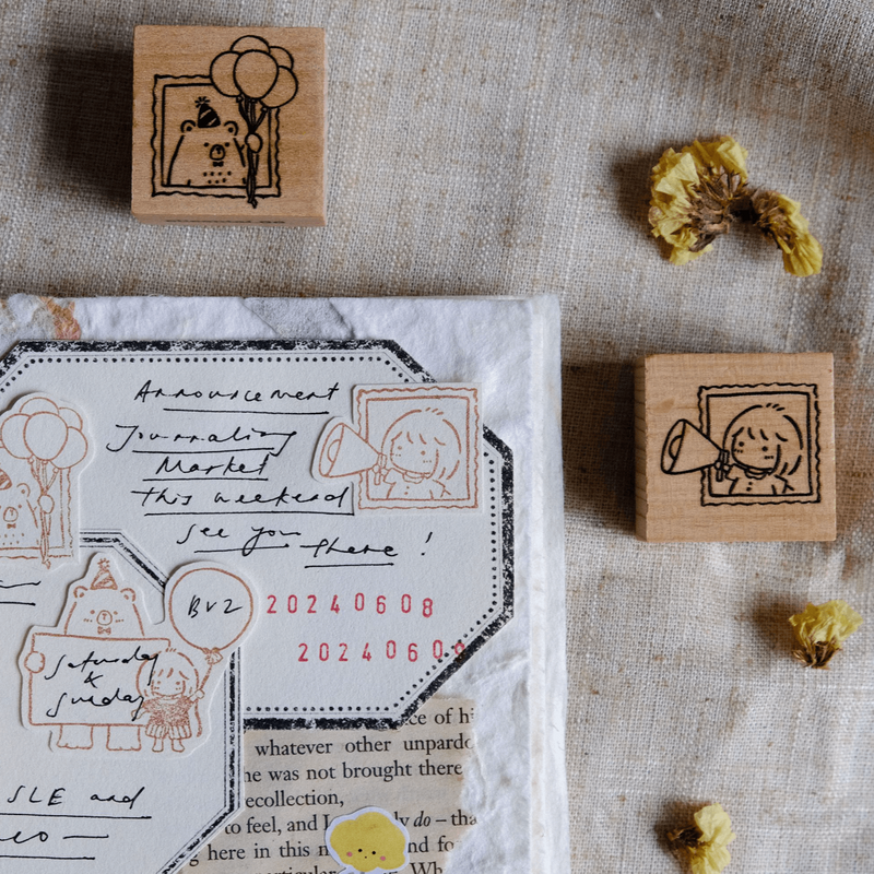 Celebration Rubber Stamp: Bear & Girl