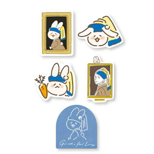 Furukawashiko Sticker Flakes - Museum Animal // Rabbit with Pearl Earring