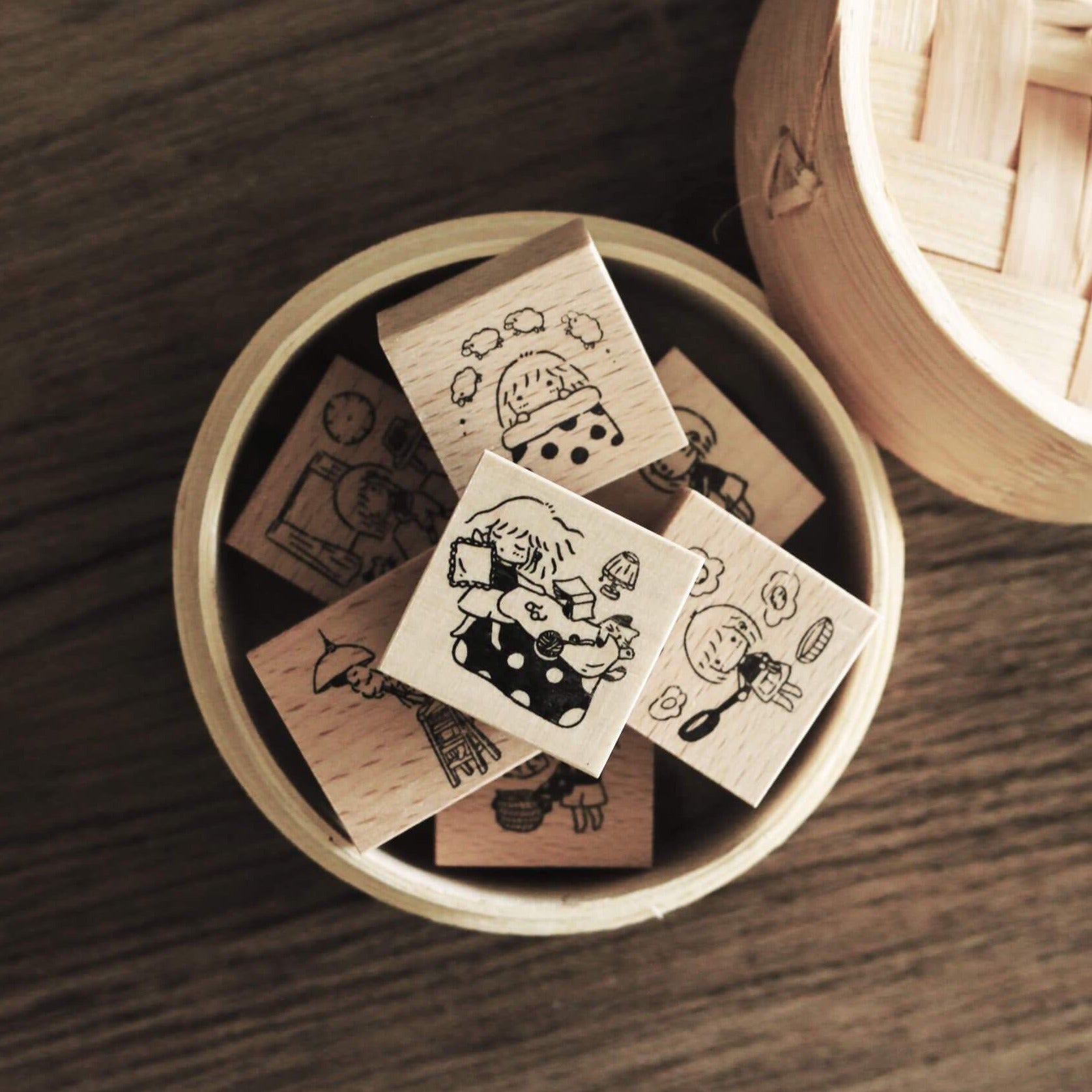 Ready Made Rubber Stamp - Glitter Daily Series Mini Wooden Rubber Stamp Set
